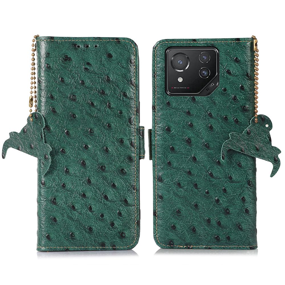 For Asus ROG Phone 8 5G/Phone 8 Pro 5G Ostrich Texture Wallet Case Genuine Cow Leather Phone Cover