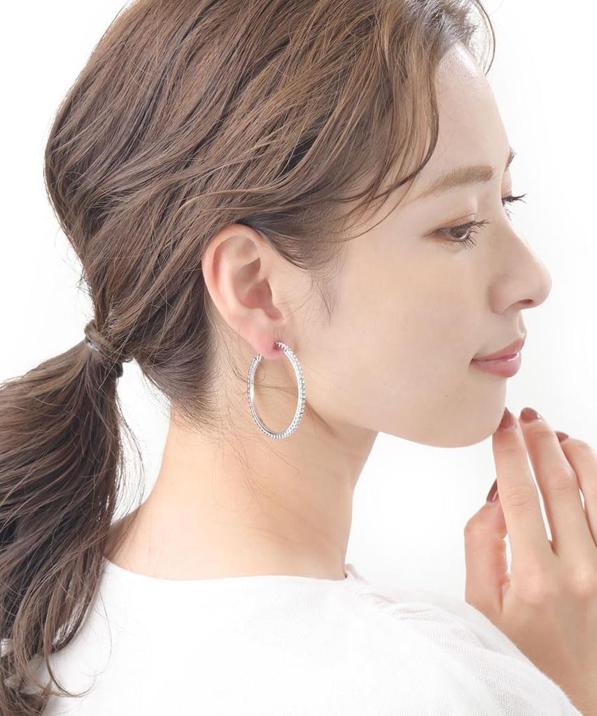 VINGTAINE Hoop Earrings with Rhinestones Silver E2-22