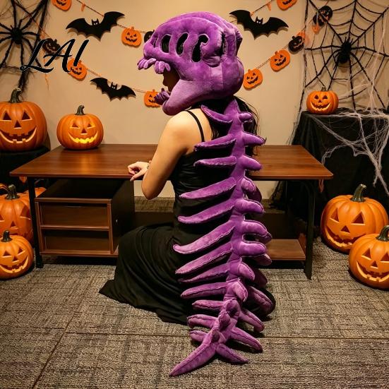 Halloween Party Decor Dinosaur Skeleton Costume 3D Spinosaurus Skull Masque Headpiece And Spine Decoration Plush Hood Costume for Halloween,
