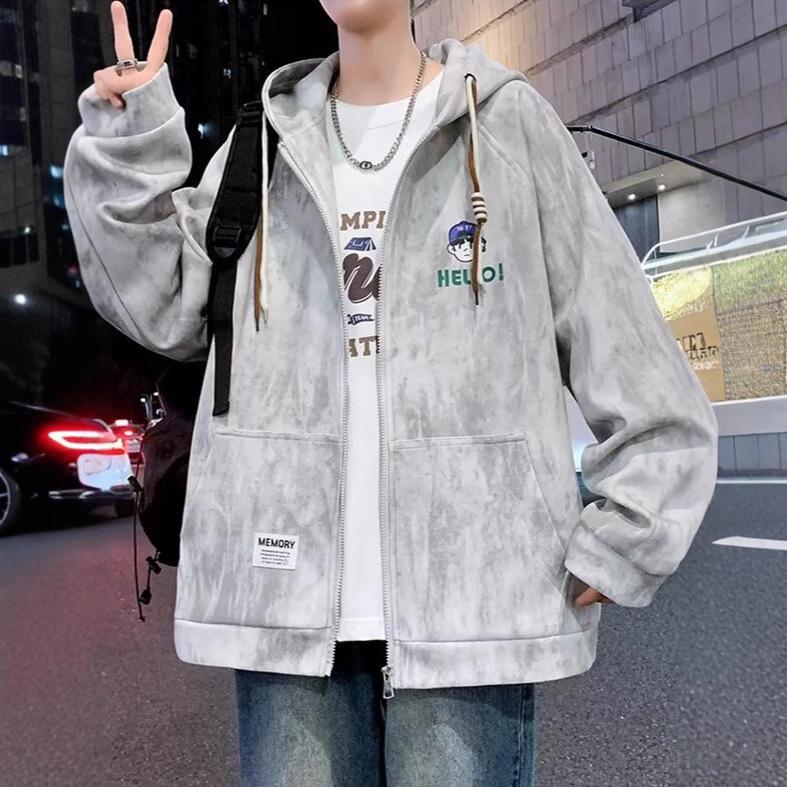8XL Men's American Style Jacquard Hoodie Cardigan - Oversized Plus Size Outerwear