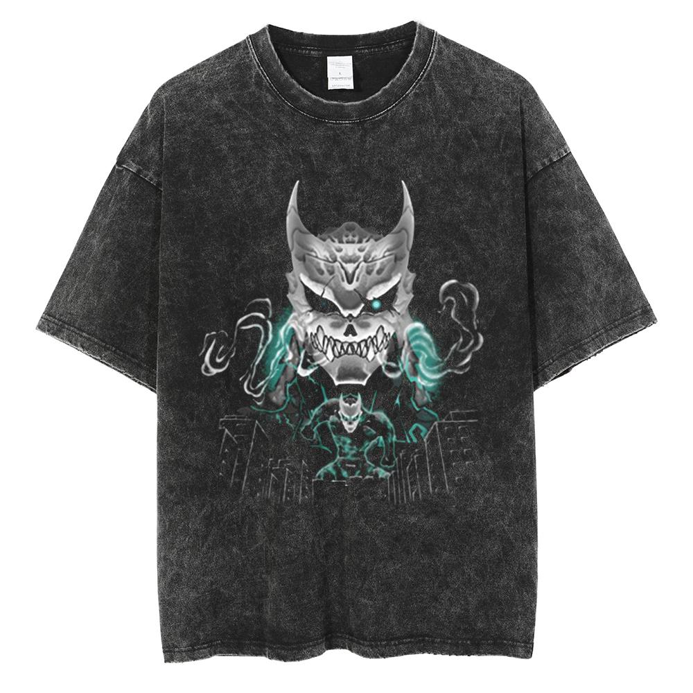 Japan Anime Kaiju No. 8 Cool Print T Shirt Men Women Vintage Washed Cotton Tshirts Oversized T-shirt Harajuku Male Y2k Tee