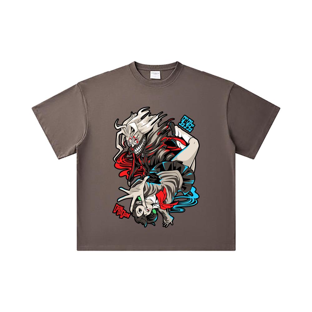 260 GSM Doppelgarn 32er Zählung 100% Baumwolle Dandadan V38 Okarun Momo Druck Unisex Schweres Baumwoll-T-Shirt