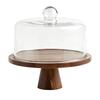 Wooden Cake Stand with 9in Diameter Lid Elegant Glass Top Cake Stand for Birthday Party Kitchen Dark Brown Large