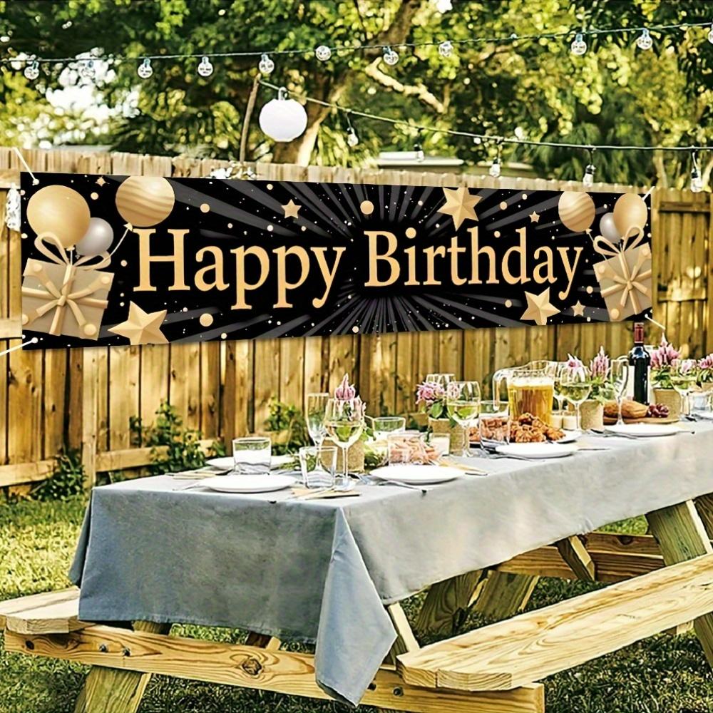 1pc Birthday Banner 70.8in x 15.7in - Gold Stars Balloons Design Outdoor Party Decor Birthday Outdoor Party Decor Gold Stars Theme Durable