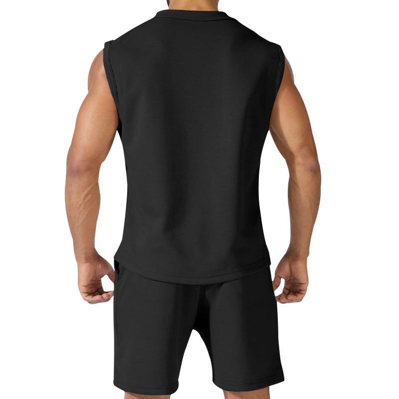 Men's Summer Sleeveless Sports Set: Casual Solid Color Tank Top & Shorts