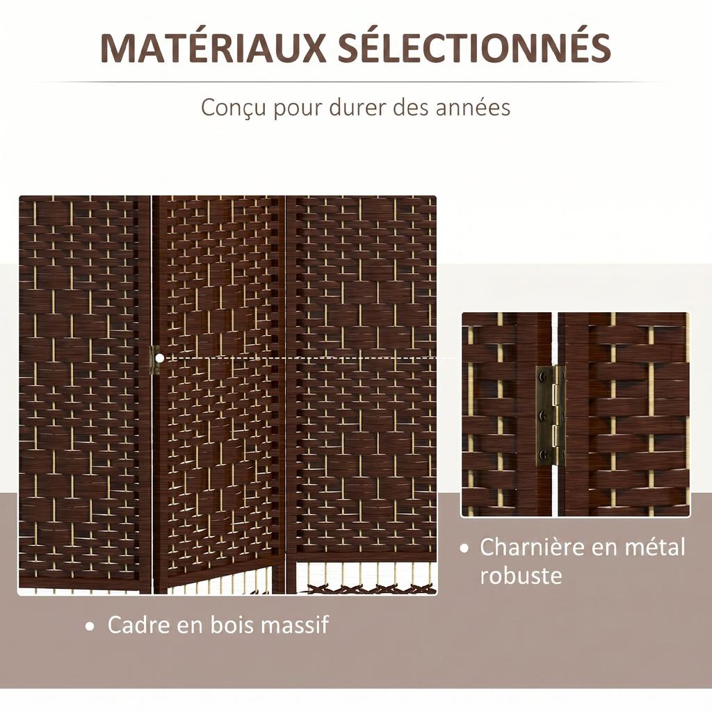 Wooden Room Divider Folding Screen, 4 Panels, 160 x 170 cm, Brown