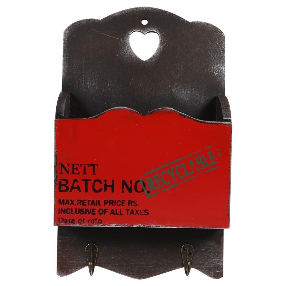 7.1 * 2.4 * 11.4inch Retro Key Holder Wood Wall Mount Storage Rack Rural Style Wall Decor Bedroom красный
