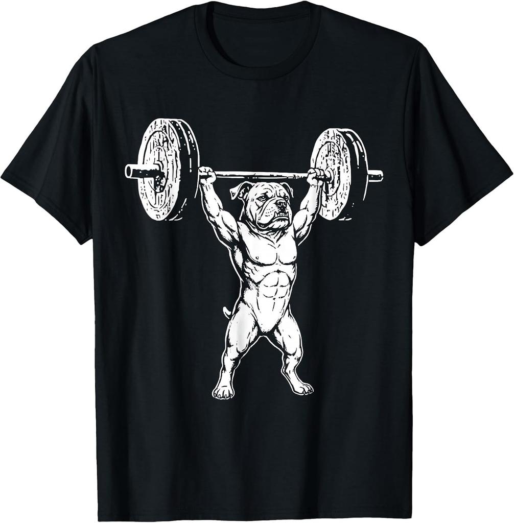 Retro Bulldog Deadlift Gym Humor T-Shirt for Fitness Lovers