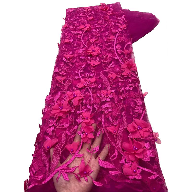 1 Meter 3D Spitze Blumenstickerei Applikation Stoff Hohe Qualität Afrikanischer Braut Tüllspitzenstoff Für DIY Nähen Hochzeitskleid