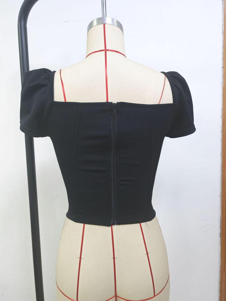 Chic French Short Sleeve Off-Shoulder Corset Slimming Top