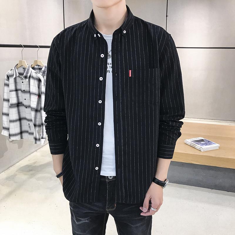 

Рубашка мужская с длинным рукавом корейская версия тренда красивой мужской одежды модный бренд мужской рубашки весна и осень повседневная полосатая рубашка 5XL