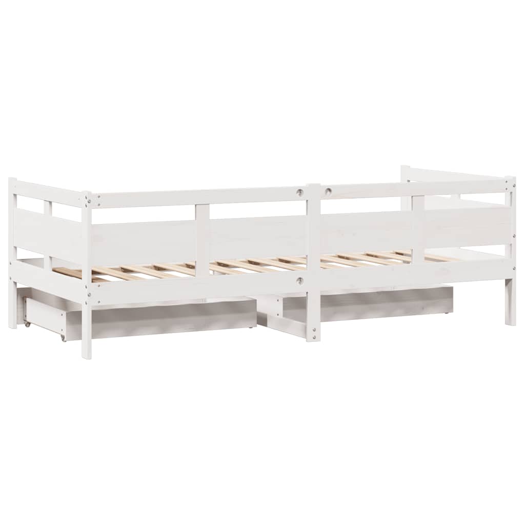 Daybed with Drawers White 90 X 190 Cm Pine Wood