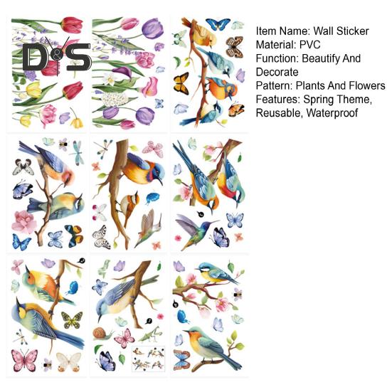 Décoration Maison Facile Stickers Fenêtre Oiseaux Sur Branches Wondever - Autocollant Electrostatique Colibri Fleurs - Décoration Printemps Été Sticker Printemps été