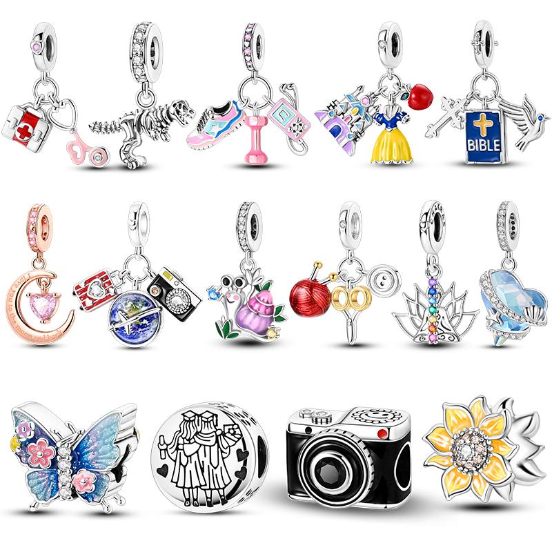 New Copper Chamrs Yoga Camera Sister Original Beads Fit Bracelets Pendants Diy For Woman Fashion Jewelry Gift