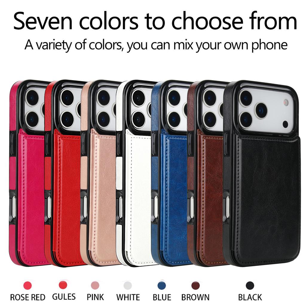 Suitable for Phone17  multiple phone models, Crazy Horse pattern double buckle phone leather case, Apple 16e/15 card insertion sticker protective case