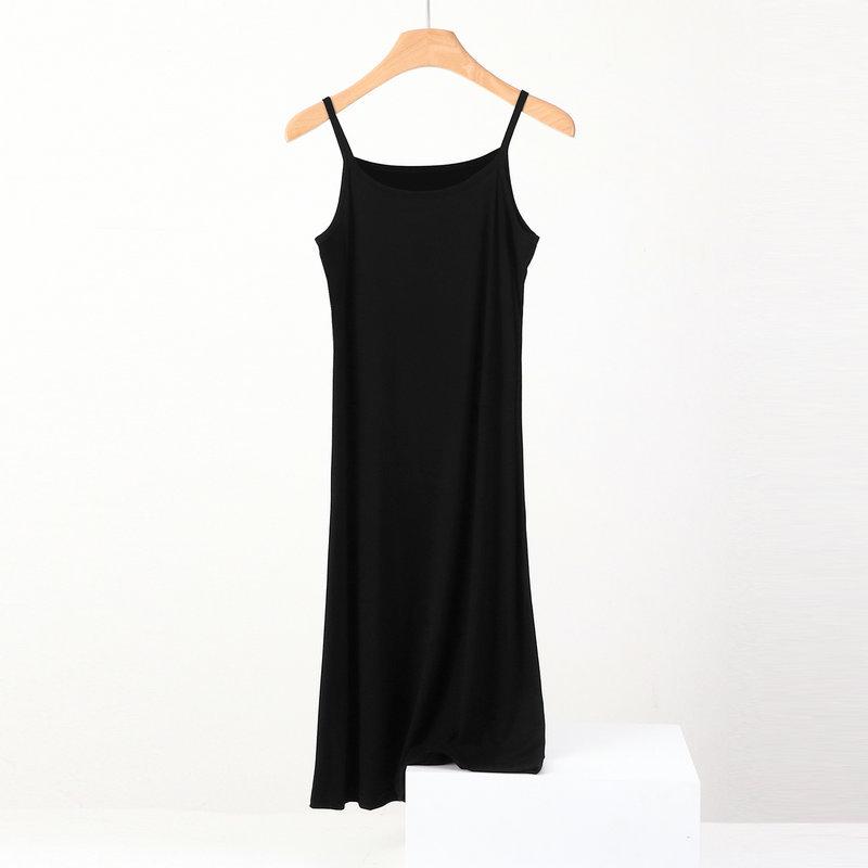 Women's Thin Strap A-line Midi Cami Dress Plus Size Solid Rayon Spandex Sleeveless High Waist Spring Summer Layering Long Tank Dress