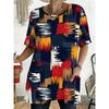 Women's Vintage Color Block T-Shirt  Short Sleeve Crew Neck Blouse  Brushstroke Plaid Print Top with Pockets