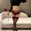 Pure Desire Black Thigh-High Stockings with Red Trim Garter - Sexy Shaping Over-Knee Style