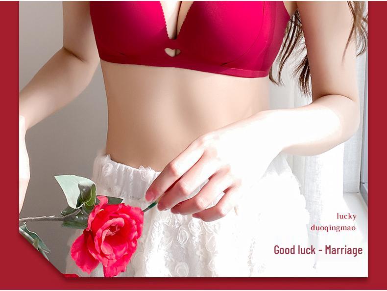 Oryginalna Czerwona Bielizna Ślubna Push-Up Zestaw Biustonosza z Bocznym Wsparciem