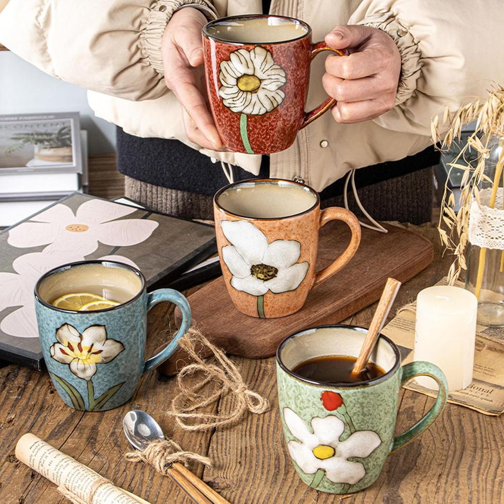 Classical Hand Painted Ceramic Coffee Tea Mug Microwavable Dishwasher-safe Coffee Milk Cup Perfect for Breakfast Afternoon Tea