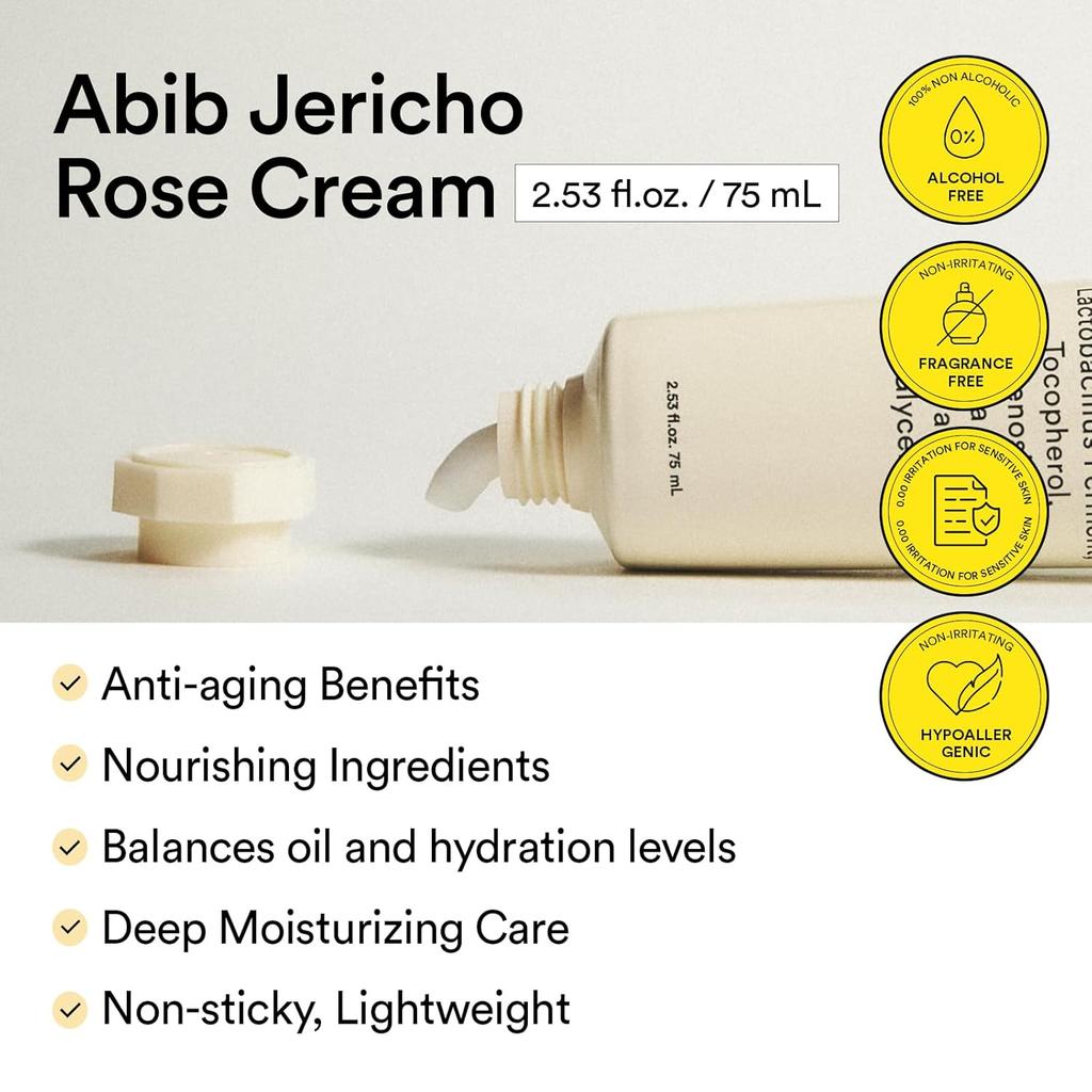 ABIB Jericho Rose Creme – Hypoallergen Feuchtigkeitsspender gegen Hautalterung für trockene & empfindliche Haut (75ml / 2.53 fl.oz)