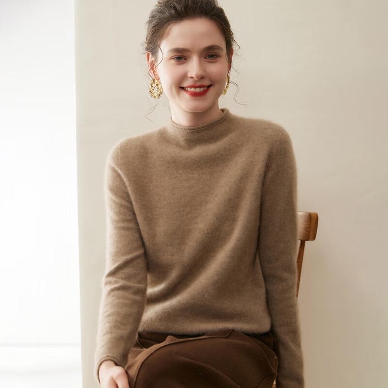 Fanzhen Women's 100% Cashmere Half-High Neck Sweater