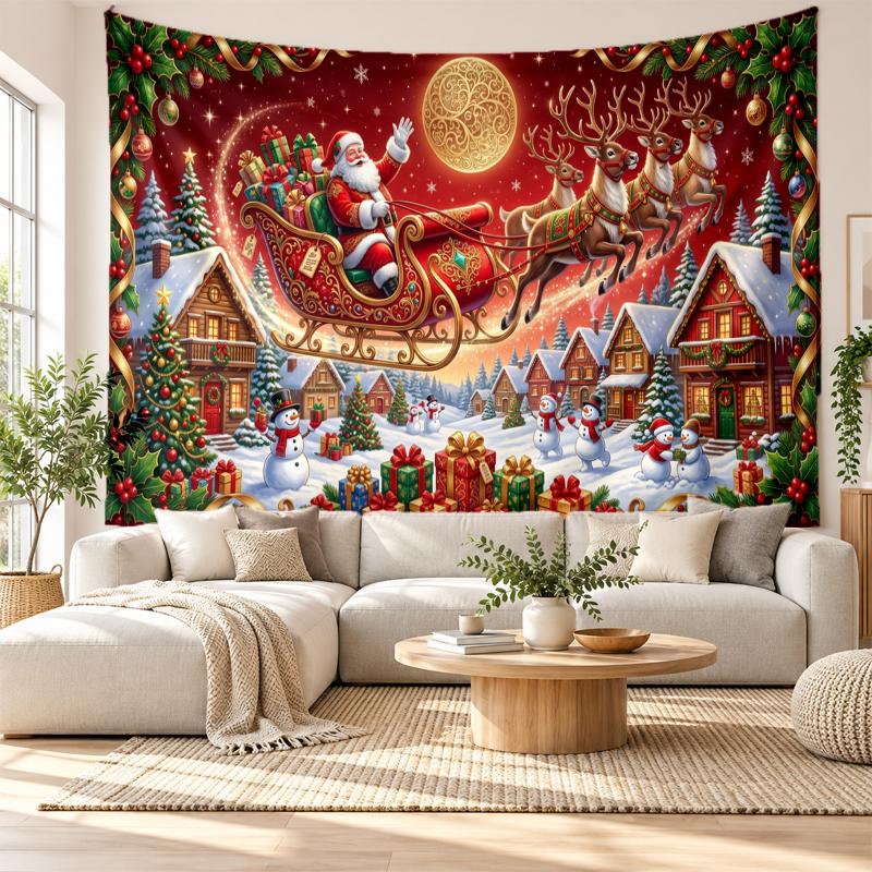 Weihnachtlich bedruckter Wandteppich für Schlafzimmer Wohnzimmer Wanddekoration Feiertagsgeschenk