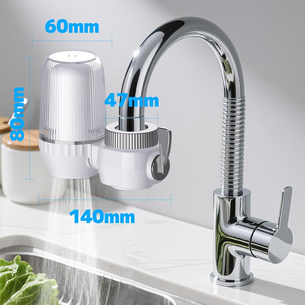CMD Water Purifier, Faucet-Mounted Water Filter with 3 Filter Cores, Removes 12 Substances (Chlorine, Fluoride, Water), Water Saving, Dual Mode Switch