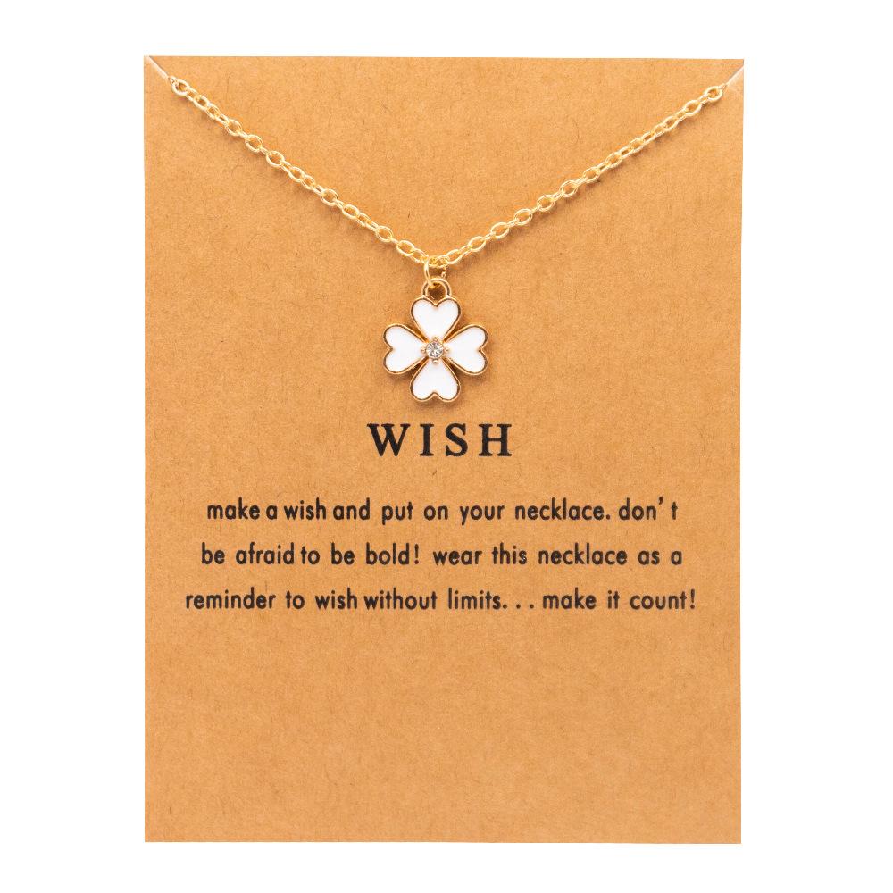 Inlaid Zircon Lucky Clover Pendant Card Necklace Jewelry Bring Greeting Cards and Gifts