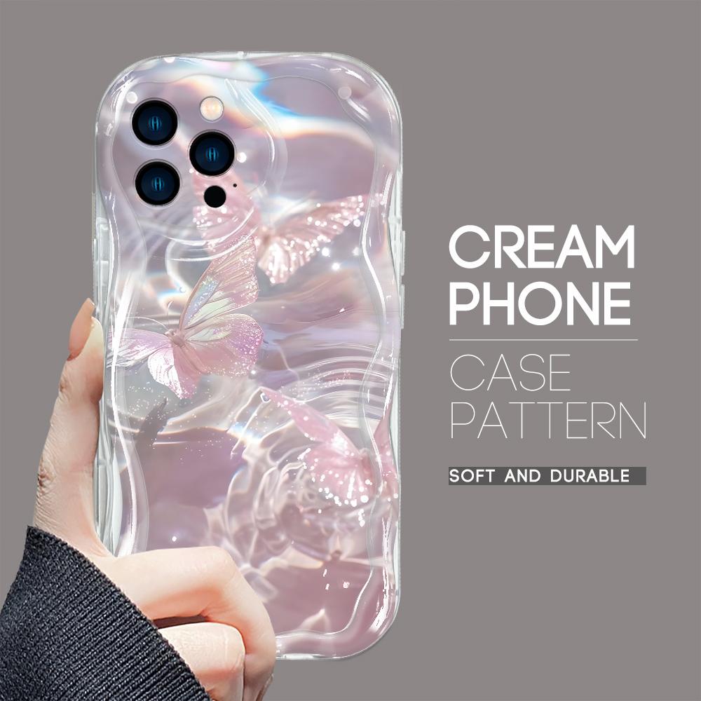 For iPhone 17 15 14 13 11ProMax Samsung S24Ultra S23 S21Plus Redmi Note11 Note13Pro Fashion Girl Cream Texture Soft Silicone Full Lens Protect Casing