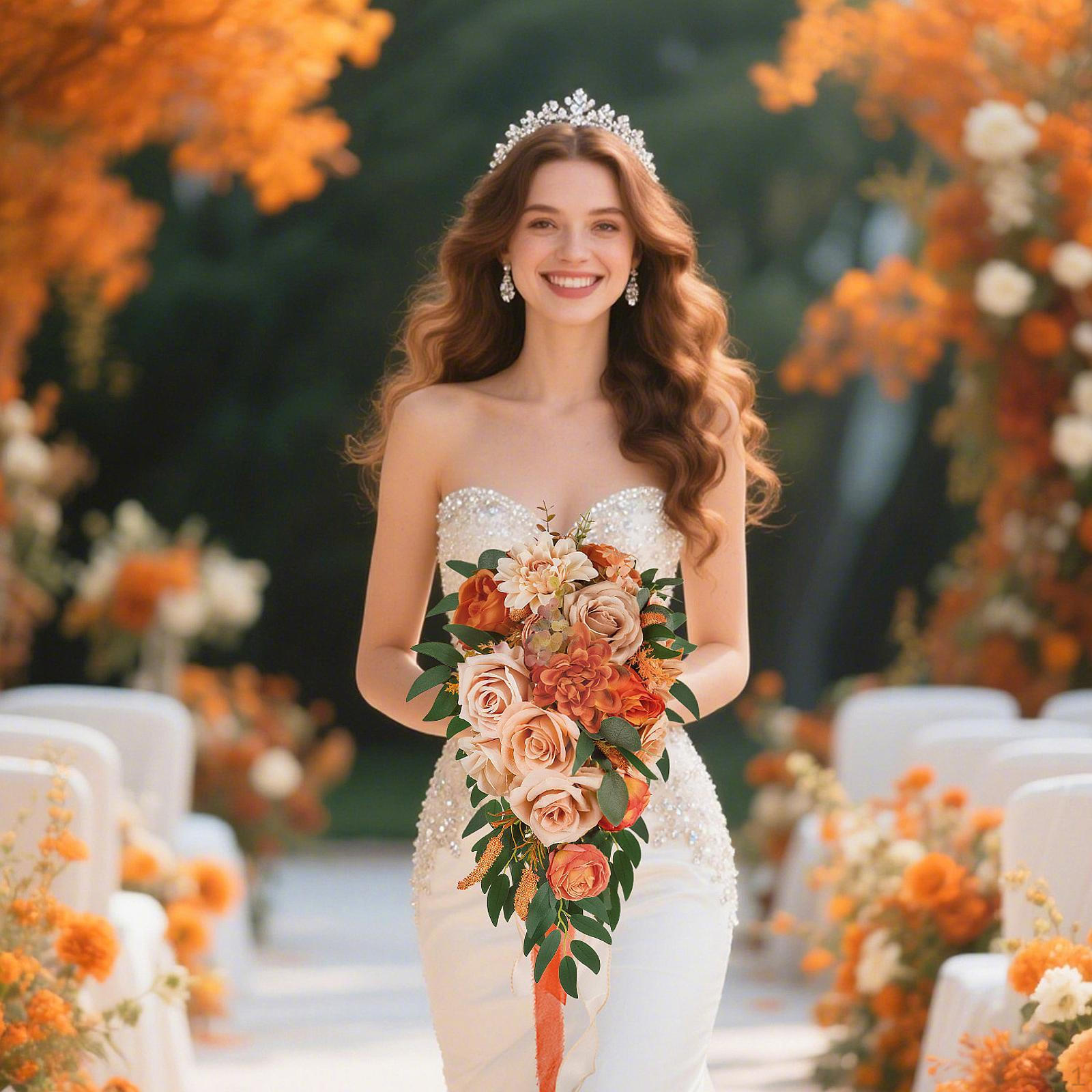

Оранжевые свадебные букеты для невесты, деревенский бохо, каскадный свадебный букет, цветы, осень, винтаж