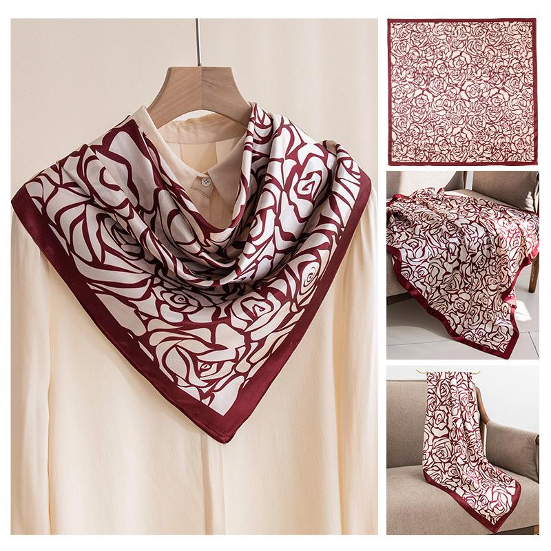 Spring and Summer New Polyester Silk Scarf Square Scarf High-end Simulation Silk Fashion Printed Scarf Women's Bag Small Shawl