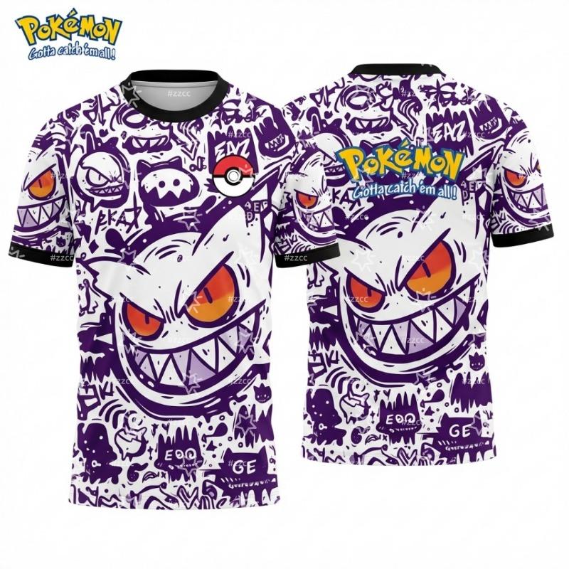 Camiseta Gráfica de Pokémon Gengar Anime y Juego Japonés Camisetas de Fútbol Verano Deportes Camiseta para Hombre Niño M gray