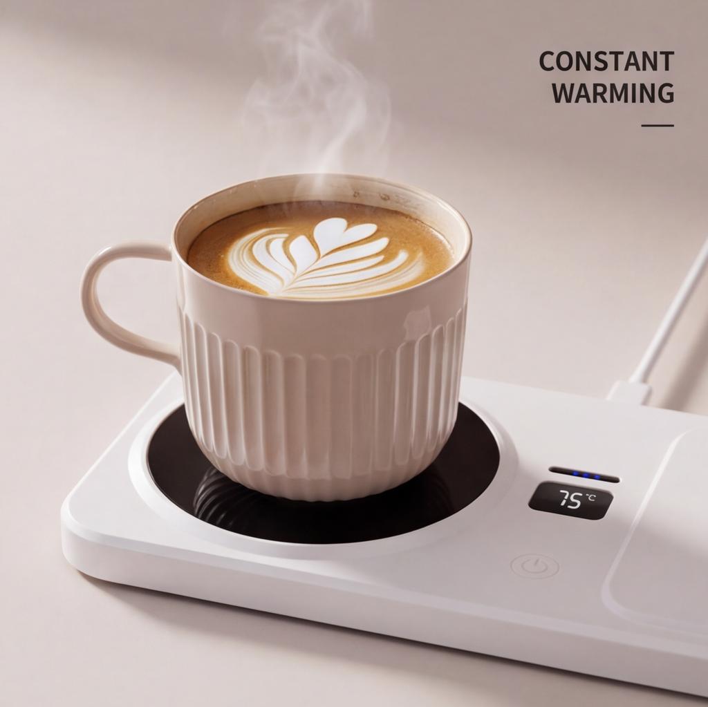 Multi-Functional Constant Temperature Warming Coaster for Coffee with 2-in-1 Wireless Charging Pad for Phone Earphones Heated Beverage Warmer Desk