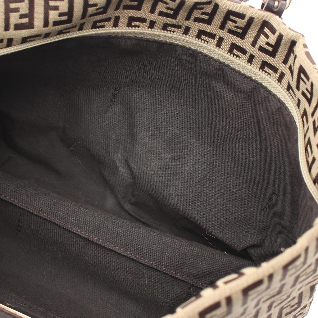 Used FENDI Zucchino Tote Bag 8BH214 Canvas Leather Beige Brown Used Women
