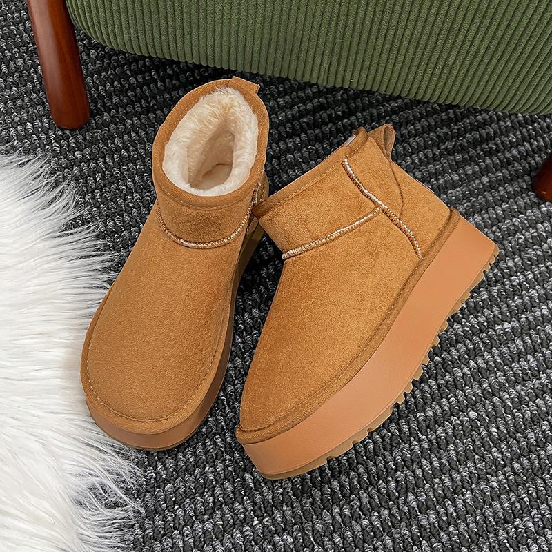 Women's Fashion Lightweight Height-enhancing Soft Sole Winter Warm Fur One Snow Boots Velvet Lined Non-slip Casual Sports Cotton Boots