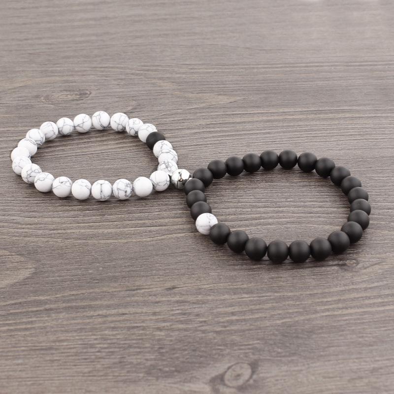 Bransoletka z koralików w stylu europejskim i amerykańskim - Biały turkus i zapięcie magnetyczne dla par