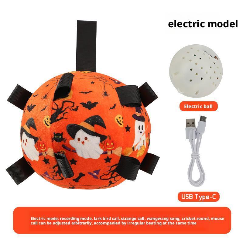 Halloween Hundespielzeug Bälle Elektrisch Interaktiv Eingebaute Glocke Plüschspielzeugball für Hunde Bissfestes Kauspielzeug mit Quietscher Haustierprodukt