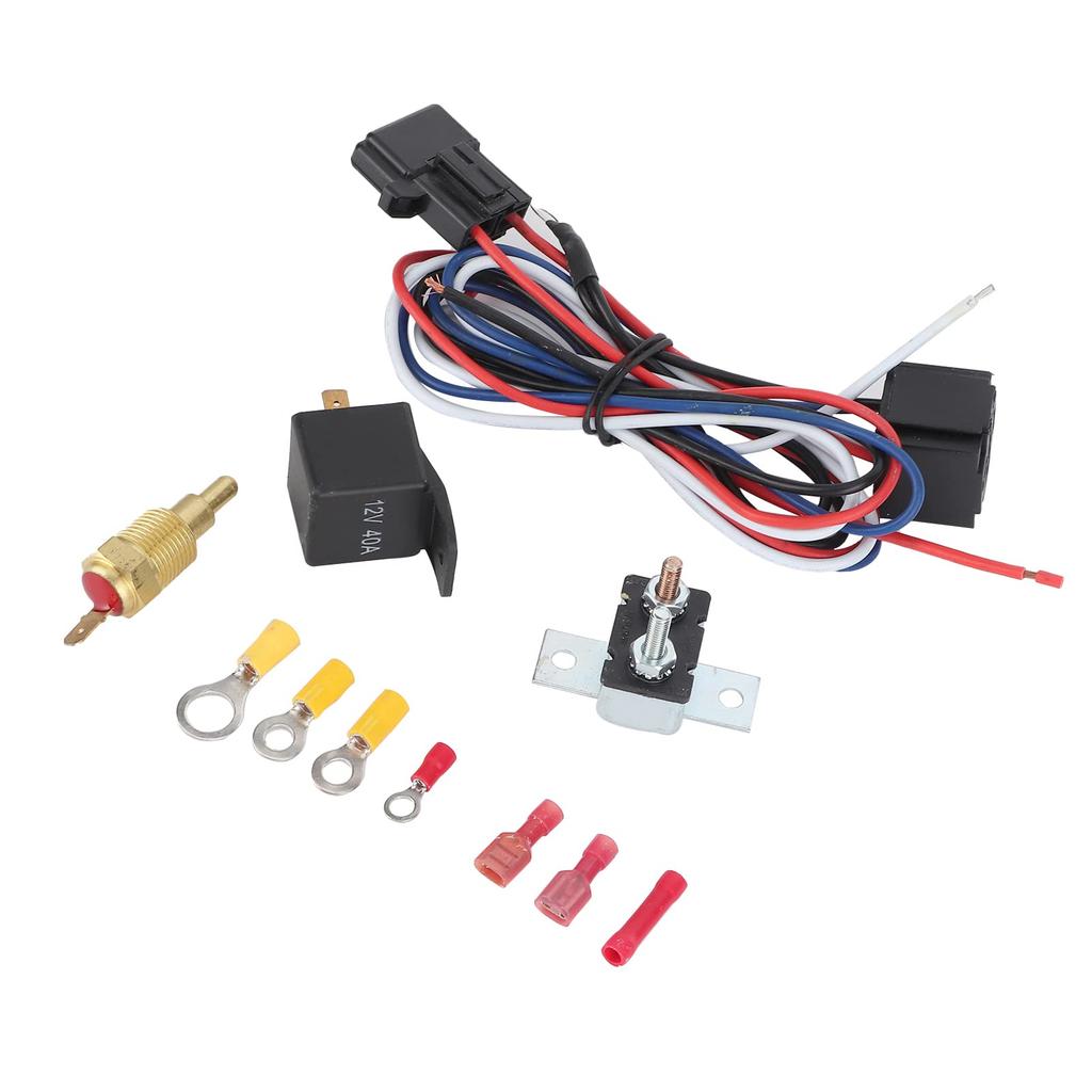 KIMISS Radiator Cooling Fan Relay Kit with Thermostat Switch and Overload Protector - Complete Mounting Accessory for Automotive Cooling System