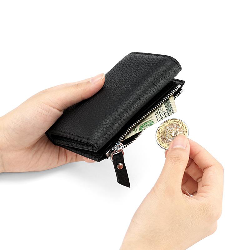 Three-fold Leather Wallet Women's RFID Anti-theft Swipe Bag 10-slot Cowhide Cash Card Holder