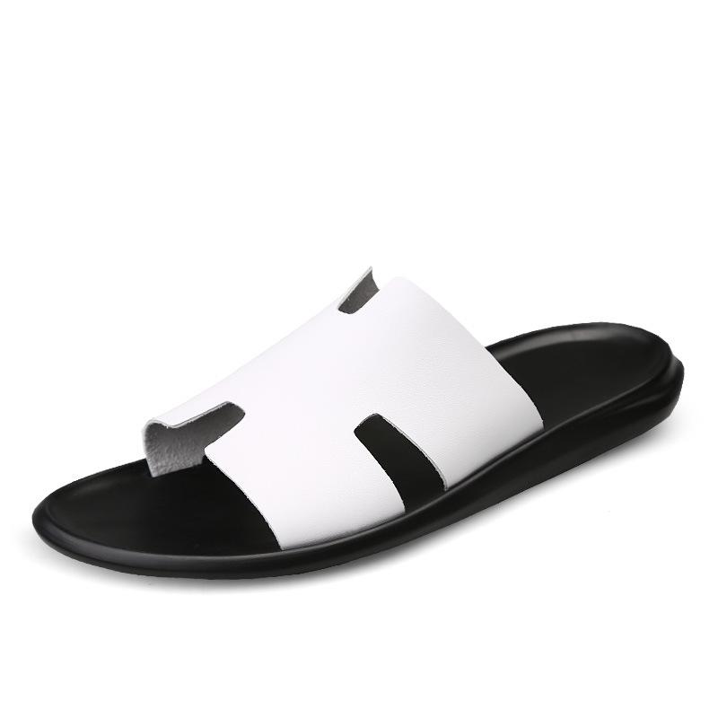 2024 Men s Open-Toe Cowhide Beach Sandals – Slip-On One-Strap. 37 белый