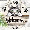 Adorable Cat Wooden Sign with Welcome - Multipurpose Home Decor - Ideal Hanging Decorative Plaque with Cat Paw Prints for Home Decor