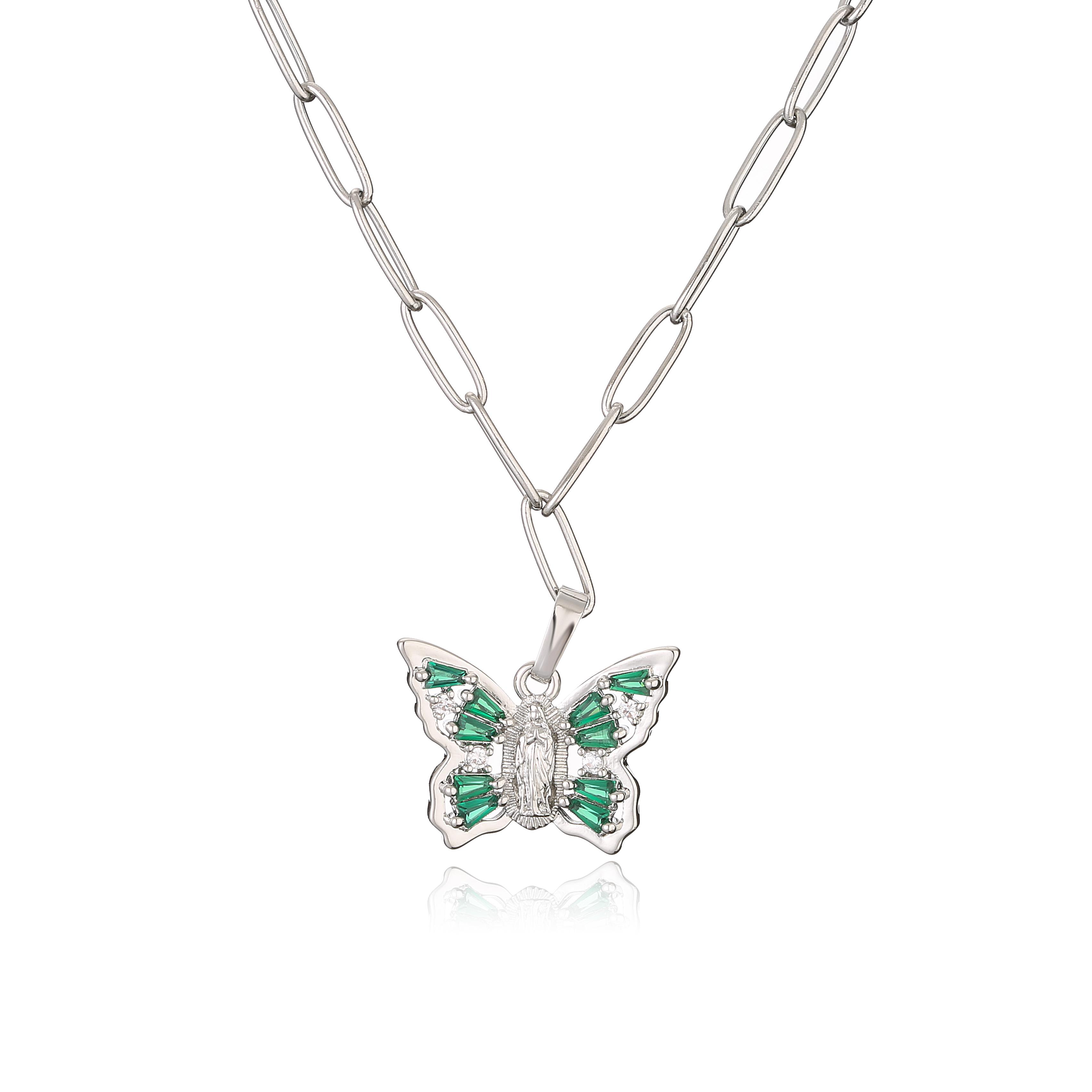 

HECHENG,Luxury Necklace for Women Butterfly Necklace Shiny Double Chain Clavicle Pendant Anniversary Gift Zircon Necklaces for 40cm зелений/мідний