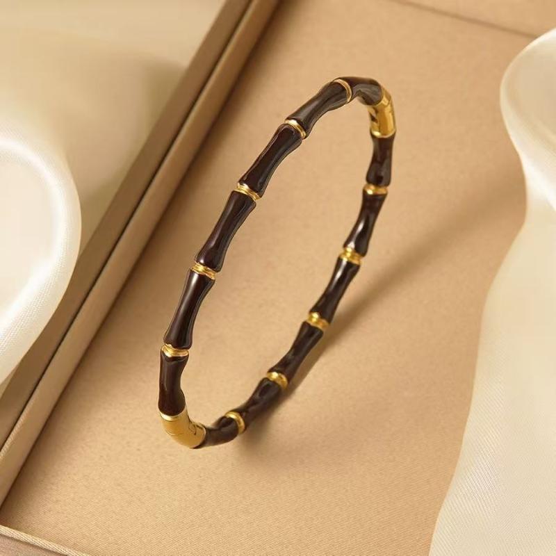 Stylish Colorful Bamboo Joint Bangle Stainless Steel Enamel Bracelet Non-Fading Simple Stainless Steel Bangle Trendy