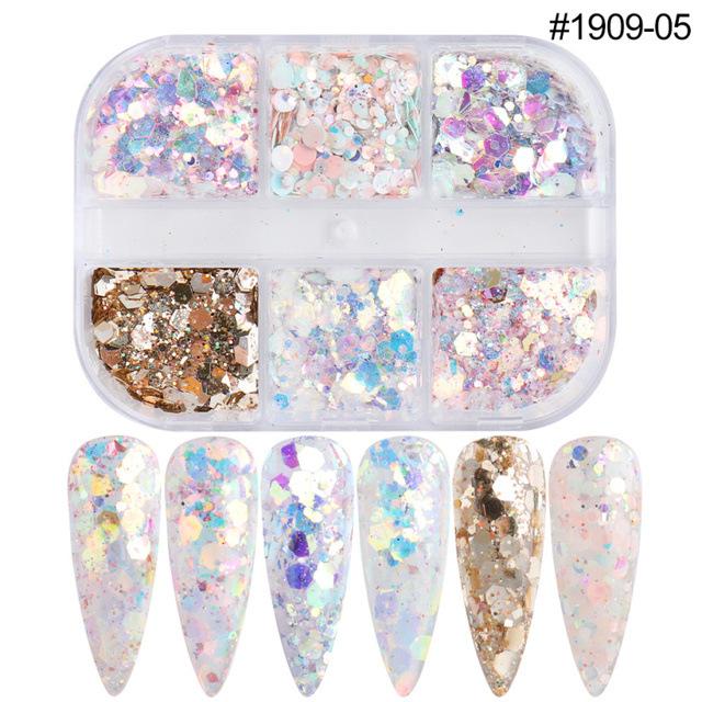 6 Colors Nail Art Glitter Powder Set Irregular Sequins Sparkles Manicure Decoration Supplies
