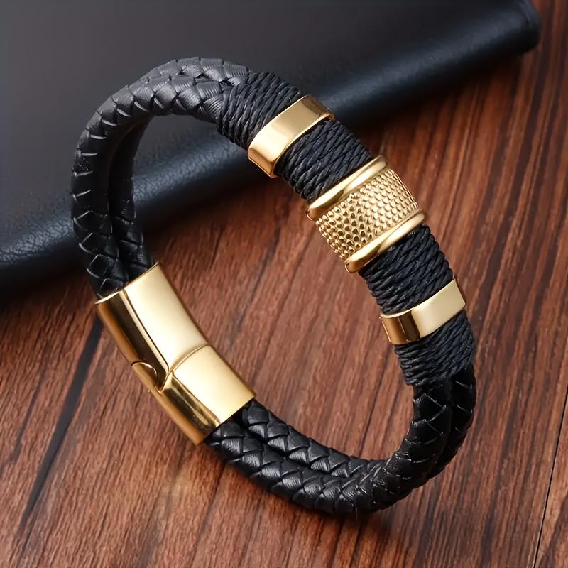 Retro Faux Leather Men's Bracelet | Multi-Layer, Faux Beaded, Jewelry Wrist Bracelet Gift, Father's Day Gift, Christmas Gift