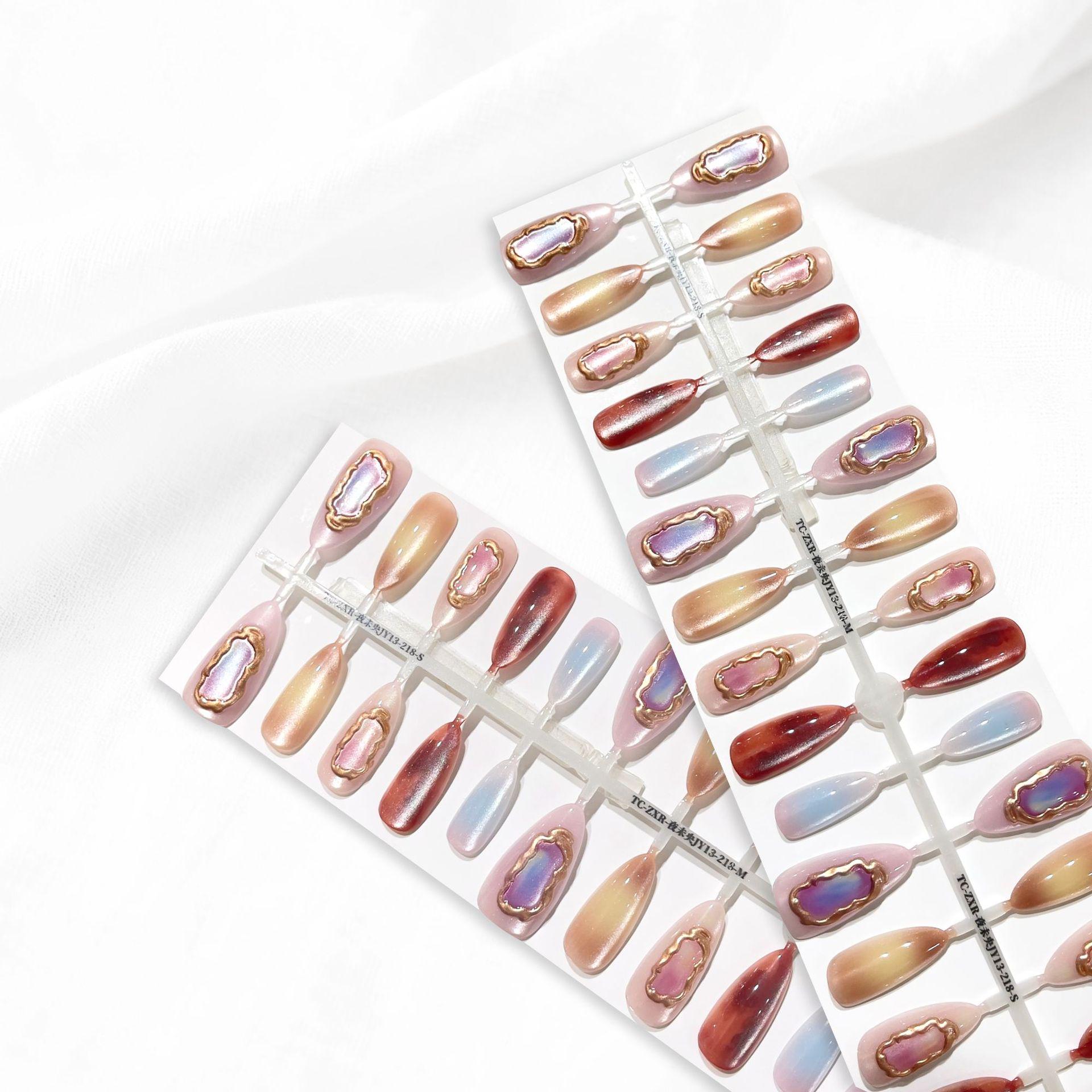 3D Embossed Almond Sparkle Cat Eye Nail Tips Stickers