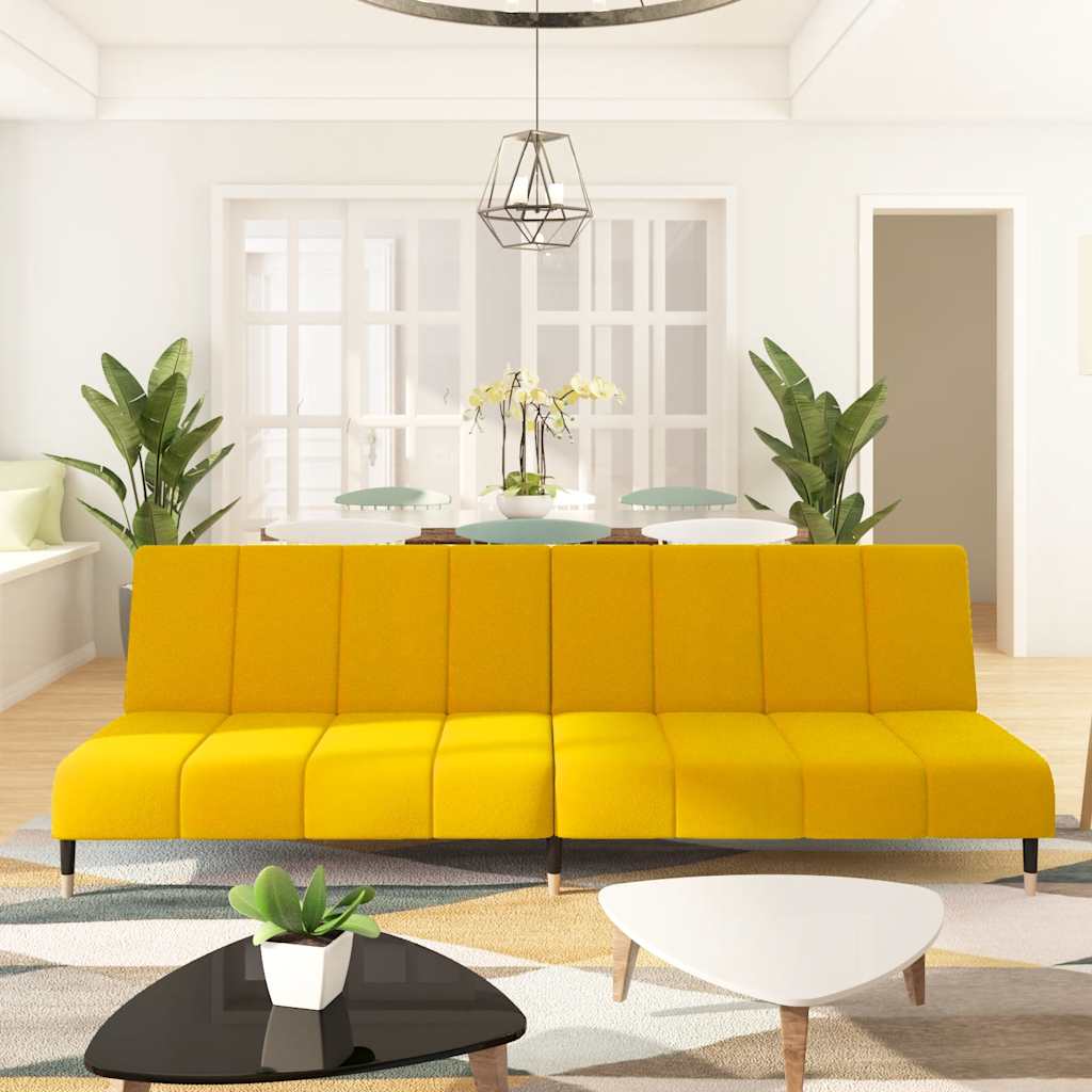 2 Seater Yellow Velvet Sofa Bed