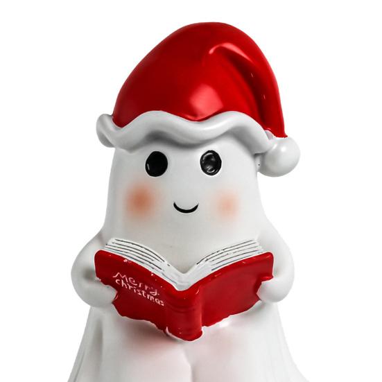 Cute Ghost Reading Book Lamp Christmas Bedroom Light with Red Hat Lightweight Halloween Home Decoration