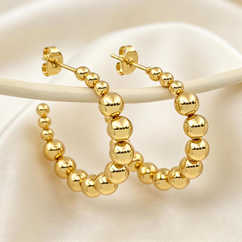 Elegant Stainless Steel Round Bead Earrings - Simple High-End European & American Style Stud Jewelry for Women